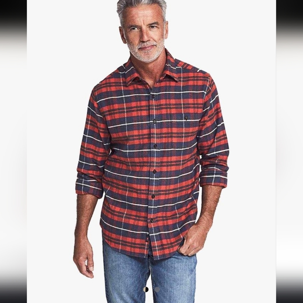 Faherty Stretch Seaview Organic Cotton  Button Front Collard Flannel Shirt NWOT